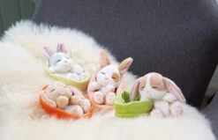 Nici 48708 Sleeping Pets Bunnies Hase Karamell 12cm Schlafend Im Körbchen Peach -Spielzeugladen 48706 10 48707 48708 48709 Milieu 2048x1318