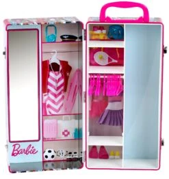 Theo Klein Barbie Kleiderkoffer Für Puppen Mit Platz Für 2 Puppen Inkl. Garderobe 5801 -Spielzeugladen 5801 Barbie Kleiderkoffer INNENANSICHT FS Kopie