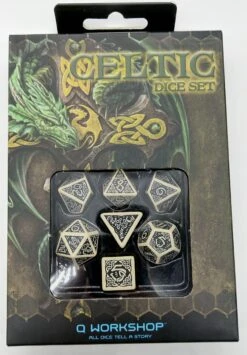 Celtic Dice Set Würfelset Rollenspielwürfel Beige & Schwarz (7 Stück)
