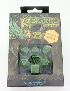 Celtic Dice Set Würfelset Rollenspielwürfel Grün & Schwarz (7 Stück)